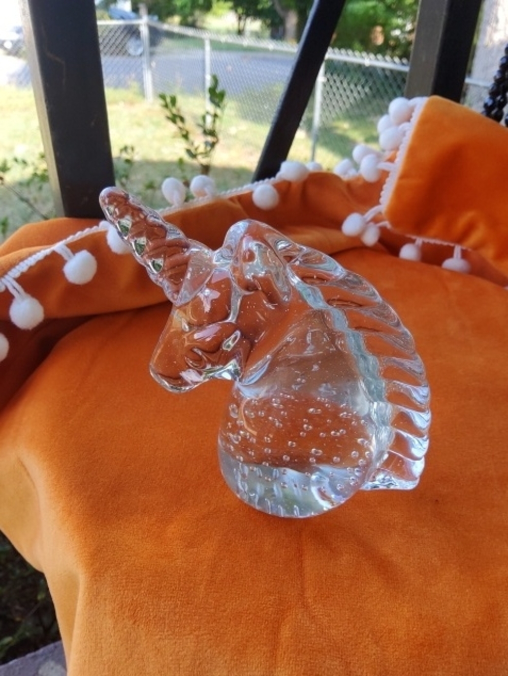 Art glass unicorn clear paperweight.